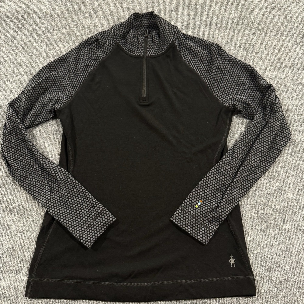 Smartwool Classic Thermal Merino Base Layer 1/4 Zip Pullover Womens XL Black